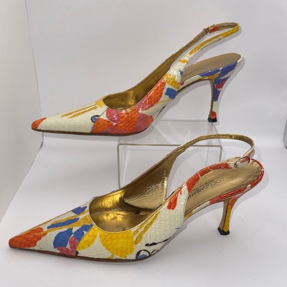 Dolce & Gabbana Snakeskin Multi Colored Slingback Heels - size 37 - Picture 4 of 11